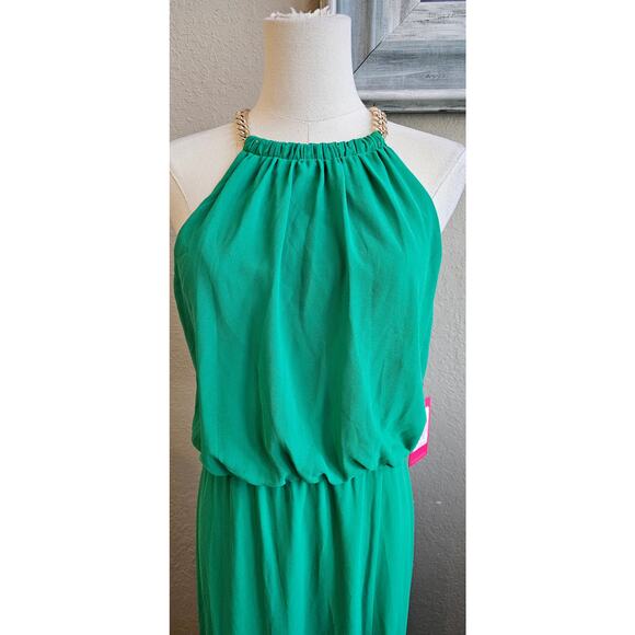NWT Vince Camuto Women's Chain-Trim Blouson Halter Gown Maxi Dress Size 8 Green - Picture 2 of 10
